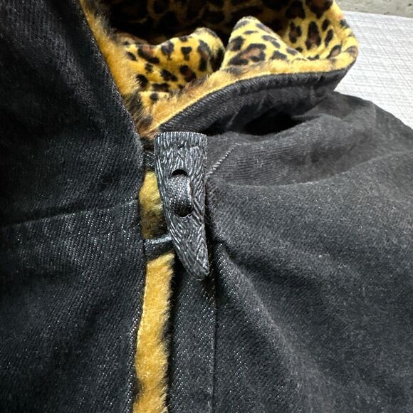 Mob Wife Faux Fur Cheetah Jacket Large Hooded Reversible to Denim Maximalist - Picture 5 of 12
